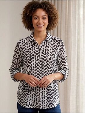 Anne Klein Black and White Chevron Blouse Sz L